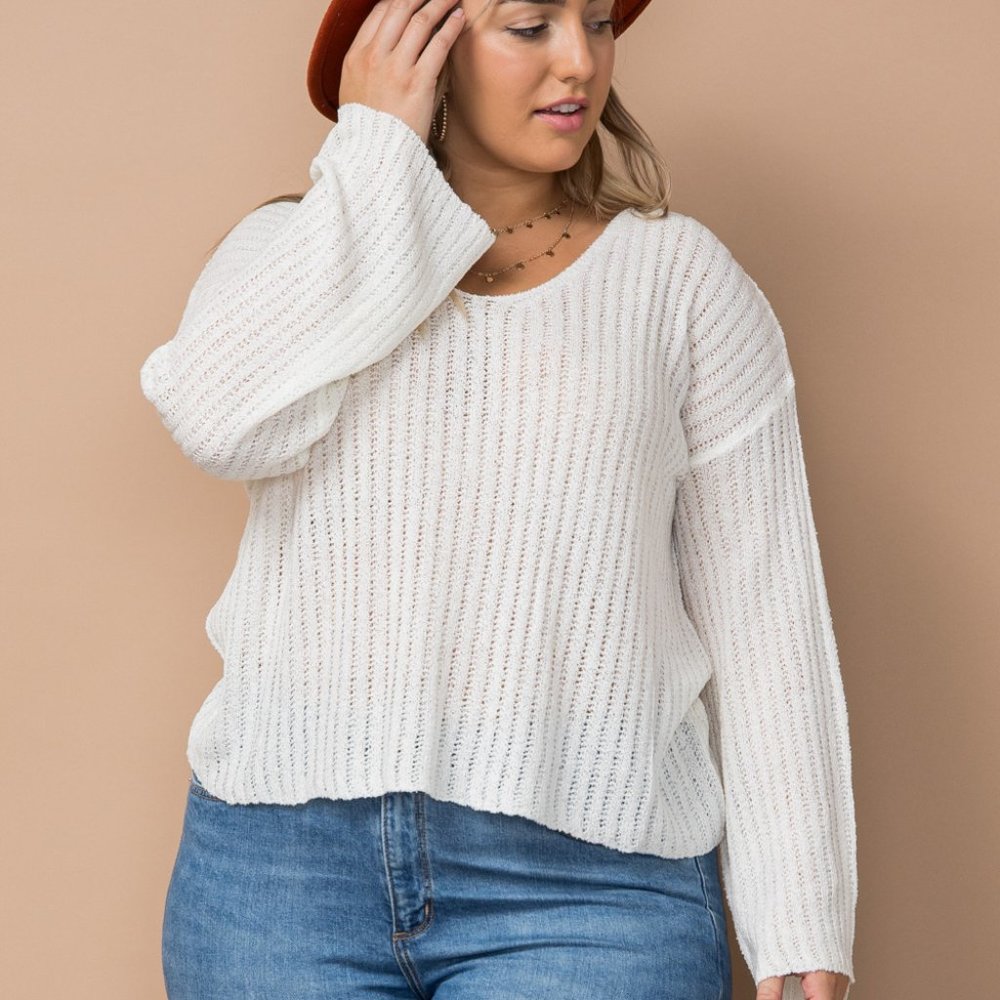 Ribbed Knit Scoop Neck Sweater